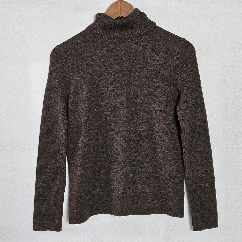 Pure Fine Italian Merino Wool Cozy Brown Turtleneck Sweater Women's Size Medium